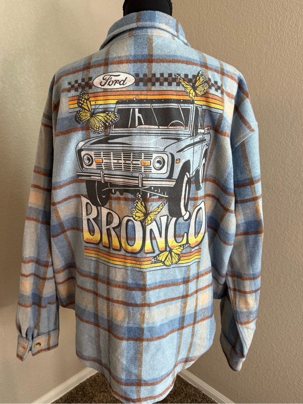 Ford Bronco Blue Plaid Flannel Wool Jacket